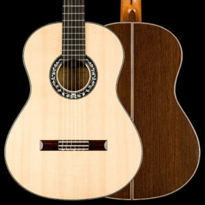 Włoska gitara klasyczna Raoula Aldrovandiego nr 8 z 2025 roku, z topem ze świerku, korpusem z drewna wenge oraz czystym, wyrównanym brzmieniem.